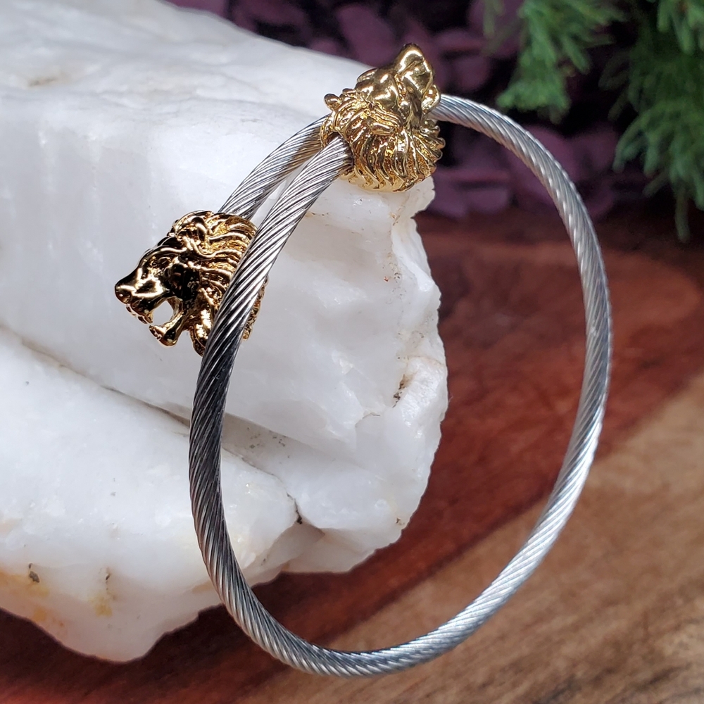 White Rhodium/18K Gold plated Bracelet Animal Leon Head Perfect Gift
